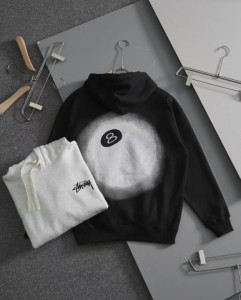 Stussy FW22 8 Ball Fade Hoodie 黒8プリントゆるフード長袖起毛スウェットシャツ