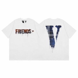 VLONE チェック柄スカーフビッグV半袖Tシャツ男女兼用 並行輸入品