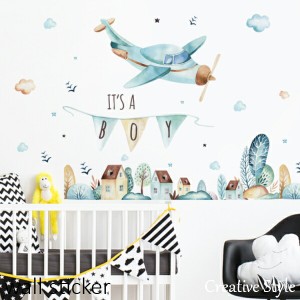 ウォールステッカー 子供部屋 IT'S A BOY wallsticker 誕生日 壁飾り 動物 インテリア シール 壁紙 シール 絵 diy 壁紙 可愛い 木 身長計