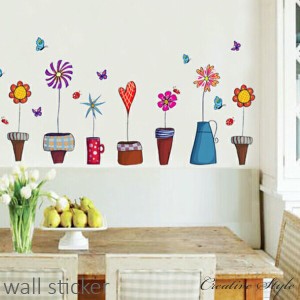 ウォールステッカー 花 植木鉢 木 植物 wallsticker グリーン 緑 壁飾り インテリア シール 壁紙 壁 デコ ウォールシール 北欧 オシャレ 