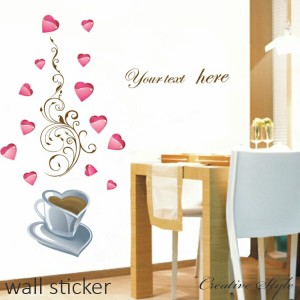 ウォールステッカー ピンクハートとコーヒー ハート コーヒー ロマンチック 北欧 ウォールデコ ウォールシール 壁紙 シール 壁飾り はが