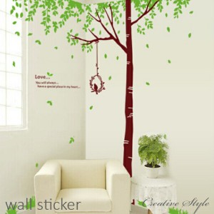 ウォールステッカー 木 大樹と鳥の巣 花 植物 wallsticker グリーン 緑 壁飾り インテリアシール 壁紙 シール 北欧 オシャレ 誕生日 diy 