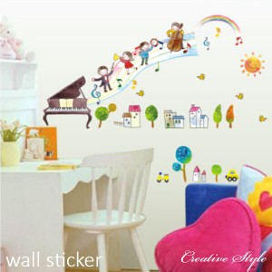 ウォールステッカー 楽しいピアノ 子供部屋 誕生日 壁飾り インテリア シール 壁紙 シール wallsticker diy 壁紙 可愛い 動物 木 身長計 