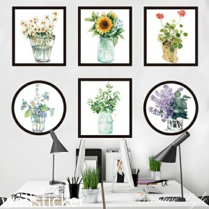 ウォールステッカー flowers frame おしゃれ 植木鉢 お花 花 木  植物 グリーン 緑 壁飾り インテリア シール diy 壁紙 シール 北欧 オシ