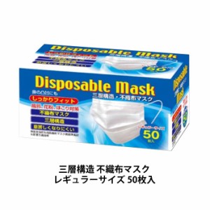 送料無料 三層構造 不織布マスク ５０枚入 #2255280 使い捨てマスク 不織布 男女兼用 フリーサイズ 三層構造