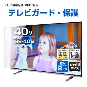 液晶テレビ保護パネル 40インチ クリアパネル【EPP2-40 固定ストッパー付 国産 グレア 光沢 透過率93% 厚2ミリ 39 40型】CLIERL