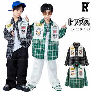 キッズ ダンス 衣装 トップス 長袖 シャツ 緑 黒 ブラック グリーン ガールズ ヒップホップ hiphop kpop 韓国 ストリート 子供 キッズダ