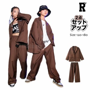 キッズ ダンス 衣装 セットアップ 長袖 スーツ ブラウン 茶色  ジャケット オーバーサイズ キッズダンス衣装 hiphop kpop 韓国 ストリー