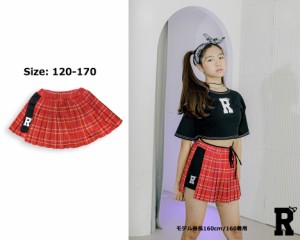 キッズ ダンス 衣装 スカート 赤 レッド チェック KPOP 衣装  韓国 スタイル アイドル ガールズ ヒップホップ 子供 子ども 女の子 キッズ