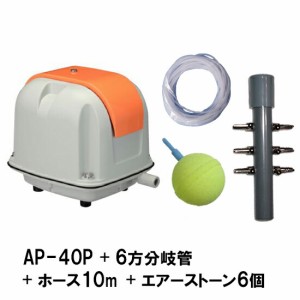 安永 エアーポンプ AP-40P＋6方分岐管＋エアーチューブ10m＋エアーストーン(AQ-15)6個　