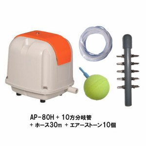 安永 エアーポンプ AP-80H＋10方分岐管＋エアーチューブ30m＋エアーストーン(AQ-15)10個　