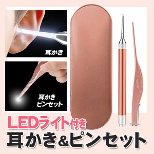 送料無料 !( メール便 ) 耳かき セット 光る LEDライト付き ピンセットケース付き【 ライト付き 耳用 ケア 耳掃除 ペンライト 耳そうじ 