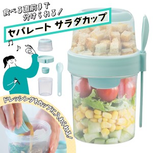 送料無料 !( 定形外 ) サラダカップ 弁当箱ドレッシング容器付き ランチボックス 2段 フォーク付き クリア サラダポット パスタ シリアル