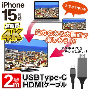 スマホ画面をテレビに映す Type-C搭載 HDMIケーブル 2m 高画質 4K対応 マルチディスプレイ iphone15 iPhone【 HDMI出力アダプター 変換ケ