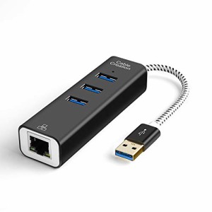 0.1M_ブラック USB 3.0 - RJ45 アダプタ CableCreation 3ポートUSB 3.0ハブ+ RJ45イーサネットポート アルミケース 耐久性編組ケーブル 