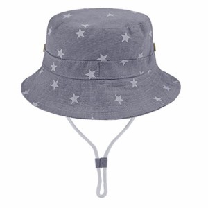 Free Size_グレー キッズ 日除け帽子 バケットハット 赤ちゃん 帽子 つば広 星柄 キャップ ベビー用 1-4歳 子供 サンバイザー 紫外線対策
