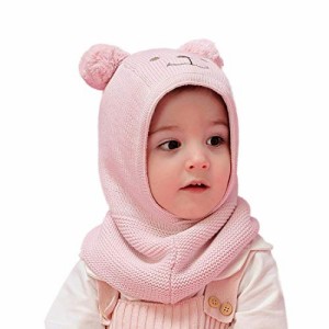 ピンク_M [コネクタイル] 赤ちゃん 幼児 キッズ ニット帽子 可愛い フードウォーマー ベビー用ハット 耳あて 暖かい 耳保護付き 帽子 子