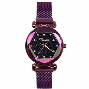 パープルA RORIOS 女性 腕時計 レディース 星空 キラキラ アナログウォッチ 腕時計 ファッション ウォッチ シンプル かわいい 磁気メッシ