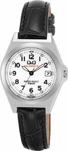 [キューアンドキュー] 腕時計 アナログ ソーラー 防水 日付 革ベルト 白 文字盤 H061-304 レディース ブラック
