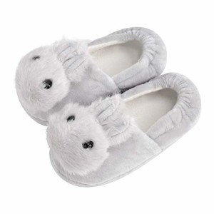 グレー_18.0~19.0 cm [Moonlove] ウサギスリッパ 女の子 ルームシューズ 可愛い ふわモコ あったか ぬいぐるみスリッパ かかと付き 靴の