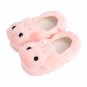 ピンク_18.0~19.0 cm [Moonlove] ウサギスリッパ 女の子 ルームシューズ 可愛い ふわモコ あったか ぬいぐるみスリッパ かかと付き 靴の