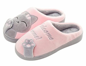 ピンク_24.5~25.0 cm [SHPEROWW] 猫 ねこ ルームシューズ スリッパ かわいい レディース メンズ 室内履き 部屋 あったか もこもこ 秋冬 