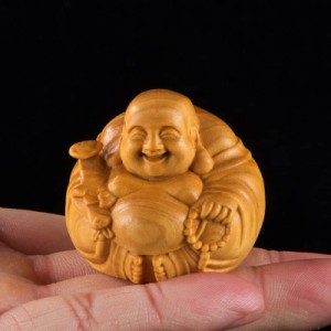 幅3.5cm 七福神 ツゲ 布袋様 ミニ 仏像 木彫り 七福神 置物 金運 お守り (幅3.5cm)