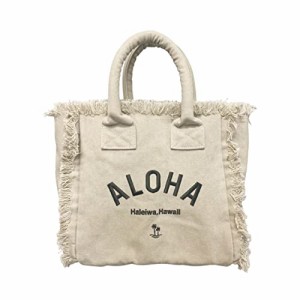 アイボリー HALEIWA HAPPY MARKET フリンジ トートバッグ キャンバス ランチバッグ (アイボリー)