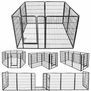 DUDUPET ペットフェンス 大型犬用 中型犬用 ペットケージ パネル8枚 四角ポール 折り畳み式 ペットサークル スチール製 複数連結可能 室