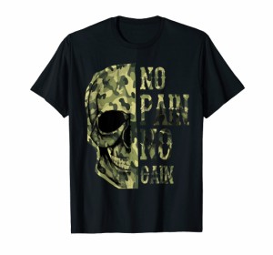 No Pain No Gain- メンズ スカルマインドセット モチベーションジム Tシャツ