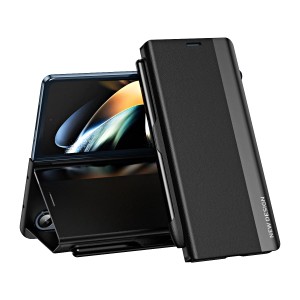 Galaxy Z Fold5/W24携帯360度の完全な保護 ケース,手帳型 レザー模様 レンズ保護 キャップ スタイラス 磁気吸着 ブラケット機能 180度折