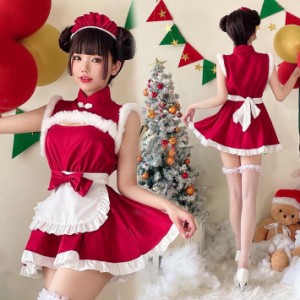 クリスマス コスプレ 衣装 大人 クリスマスドレス チャイナ服風 コスプレ衣装 バニー ガール サンタコス レッド 髪飾り付き