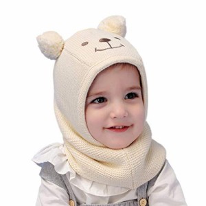 ベージュ_L [コネクタイル] 赤ちゃん 幼児 キッズ ニット帽子 可愛い フードウォーマー ベビー用ハット 耳あて 暖かい 耳保護付き 帽子 