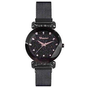 黒A RORIOS 女性 腕時計 レディース 星空 キラキラ アナログウォッチ 腕時計 ファッション ウォッチ シンプル かわいい 磁気メッシュバン