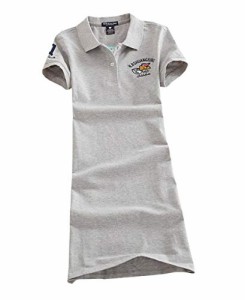 グレー_L [ドゥウェイ] レディース テニスウェア 刺繍 Tシャツ 半袖ゲームシャツ ワンピース スポーツウェア 運動着 ゴルフウェア 体型カ