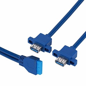 0.5m VGEBY パネルマウント用 19Pin/20Pin メス to デュアル USB 3.0 A フロントマザーボード パネルマウント ケーブル ネジ穴付き (0.5m