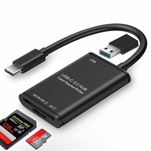 USB-C3.0端子_ブラック USB-C 3in1 SD TF カードリーダー，LUONOCAN USB3.0ポート付き MicroSD USBカードリーダー SDHC/SDXC/SD/Micro SD