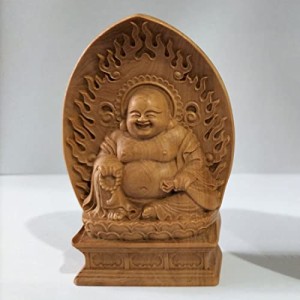 仏像 ミニ 布袋様 置物 七福神の置物 ツゲ製高級木彫り（高さ7cm×幅4.5cm×奥行き2cm）