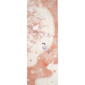 濱文様　捺染絵てぬぐい「桜と文鳥」　