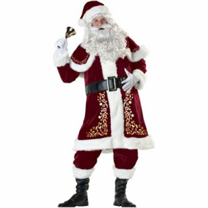 サンタクロース 豪華セット メンズサンタクロース コスチューム クリスマスコスプレ メンズ ８点セット サンタ衣装 サンタ服 レッド クリ