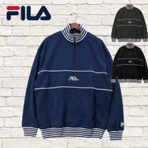 【FILA】 fila フィラ トレーナー リブライン ハーフジップ 裏毛 筆記体ロゴ  刺繍  レトロ オーバー サイズ M L LL メンズ レディース 