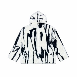 Maison Margiela MM6 男女兼用ゼブラ柄ファー一体化ラビットヘアフードジャケット