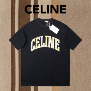 CELINE セリーヌ 24夏新作 シンプル文字ロゴ メンズ レディース  半袖Tシャツ