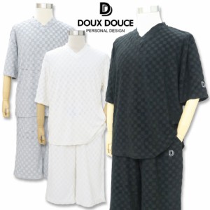 デュークスデューチェ 半袖VネックTシャツ ハーフパンツ セットアップ 753803S DOUX DOUCE 刺繍 白 04 グレー 12 黒 15 メンズ  M L LL 