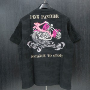 フラッグスタッフ ピンクパンサー刺繍半袖Tシャツ 黒迷彩柄ジャガード 412082-20 FLAGSTAFF PINK PANTHER 夏 サマー バイク