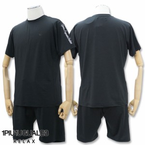 1PIU1UGUALE3 RELAX 半袖 Tシャツ ハーフパンツ 上下セット UST-24012-USB-24011 ブラック SN90 L XL XXL ウノピュー ラッシュガード