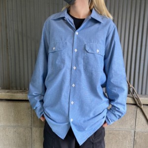 90年代 USA製 Dickies ディッキーズ 長袖 シャンブレーシャツ メンズM相当 【古着】【中古】