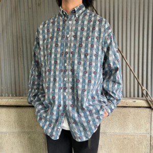 HAGGAR CASUALS 長袖 小紋柄 チェック  総柄シャツ メンズL-XL相当 【古着】【中古】