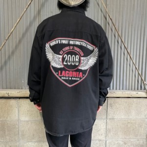 00年代  LACONIA RALLY&RACES バックプリント ワークシャツ メンズL 【古着】【中古】