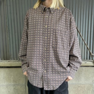 90年代 NATURAL ISSUE 長袖 小紋柄  総柄シャツ メンズL 【古着】【中古】